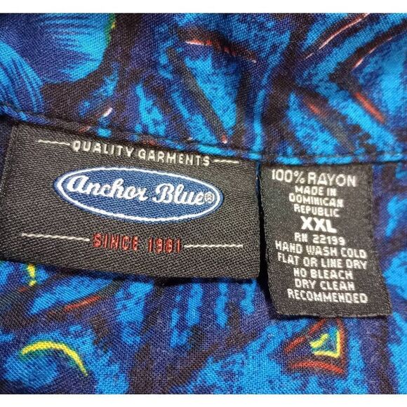 Anchor Blue Shirt Men's 2xl Blue Hibiscus Hawaiian Button Front Short Sleeve - Picture 6 of 7